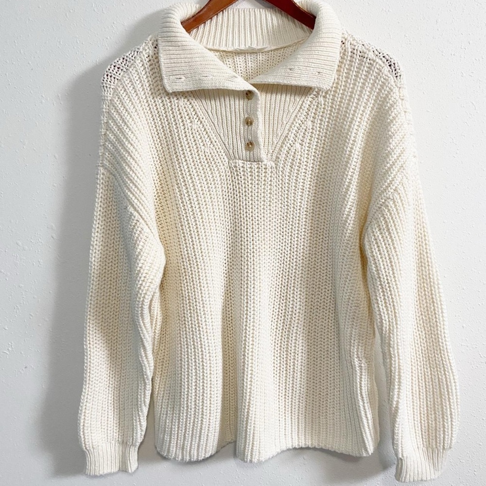 Cream Cozy Knit Henley Pullover Sweater - Picture 3 of 8